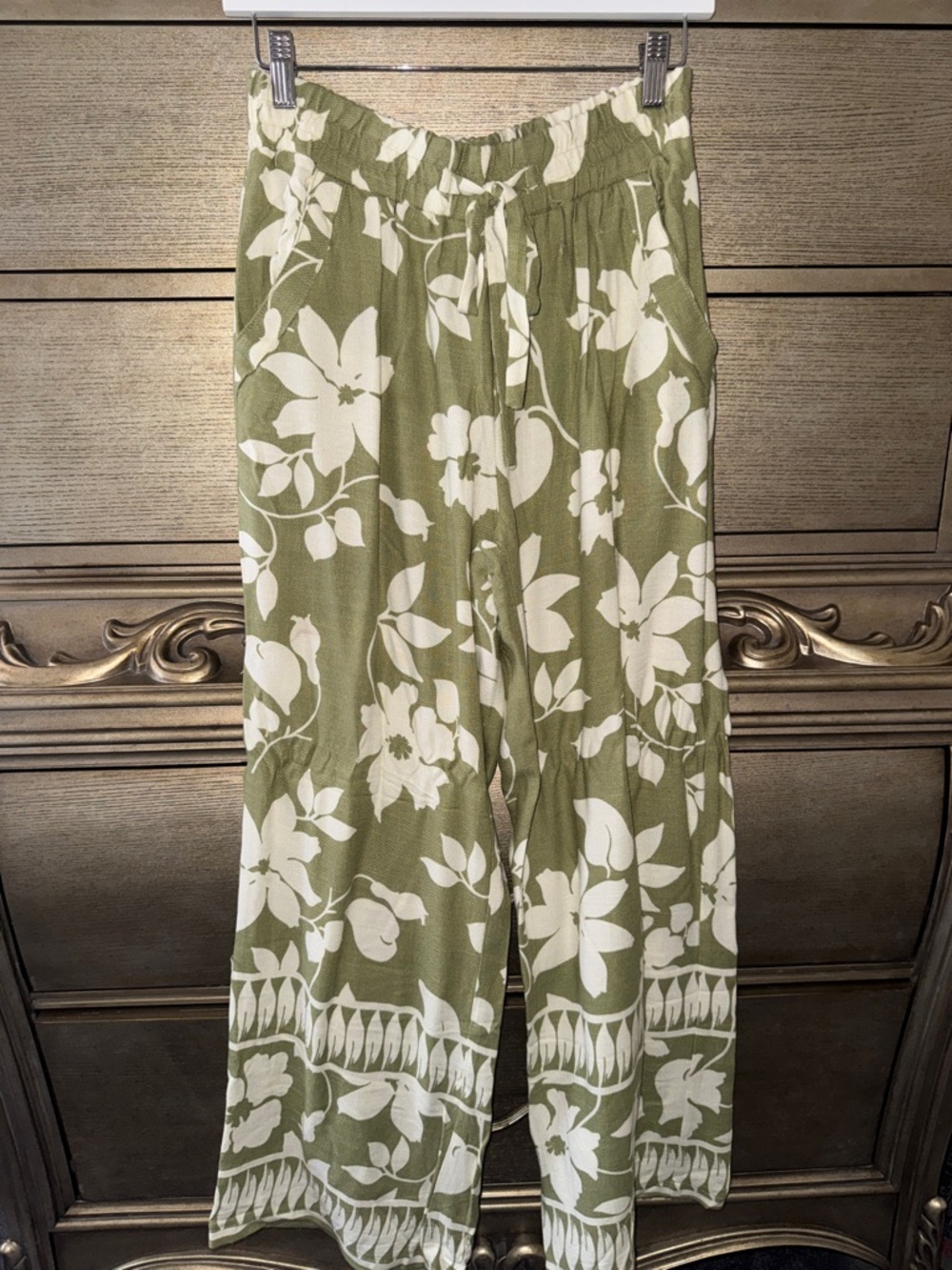 Sienna Sky Olive & White Floral Wide-Leg Pants